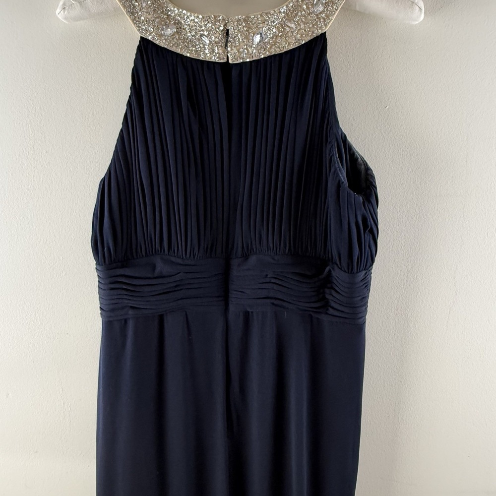 Navy Gown Sz 12 Beaded Neck Keyhole Halter Maxi Prom Formal Dress JS Boutique - Picture 5 of 14